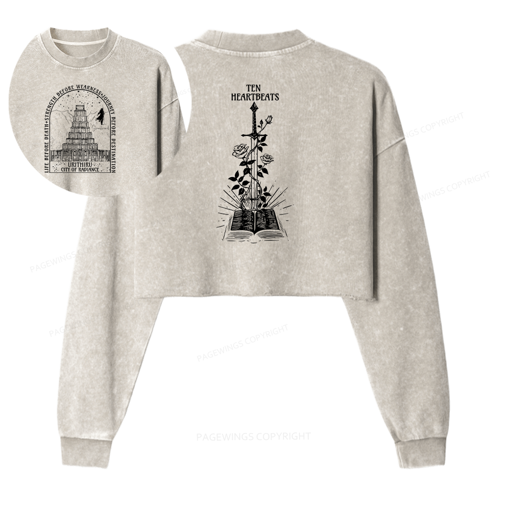 Pagewings Life Before Death Strength Before Weakness Women Washed Crop Sweatshirt