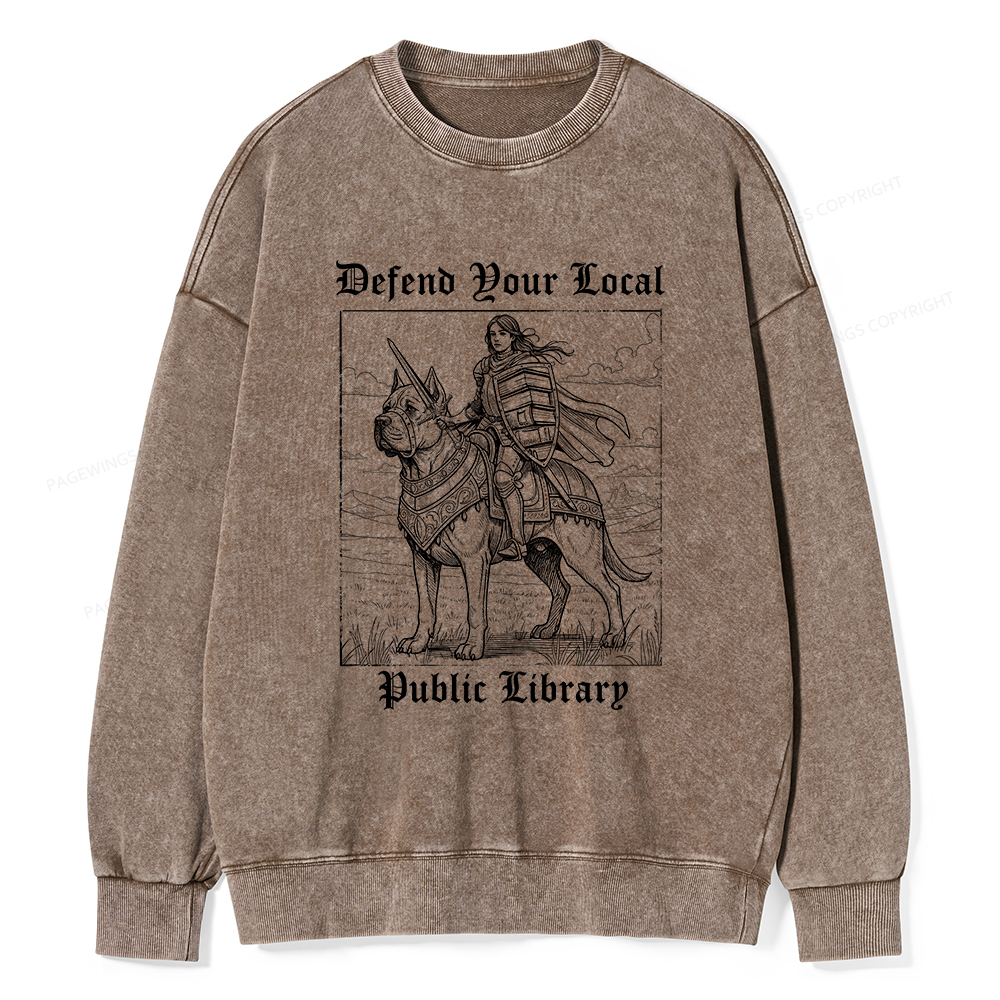 Pagewings Defend Your Local Public Library Unisex Washed Sweatshirt