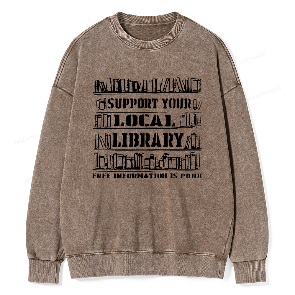 Pagewings Support Your Local Library Unisex Washed Sweatshirt