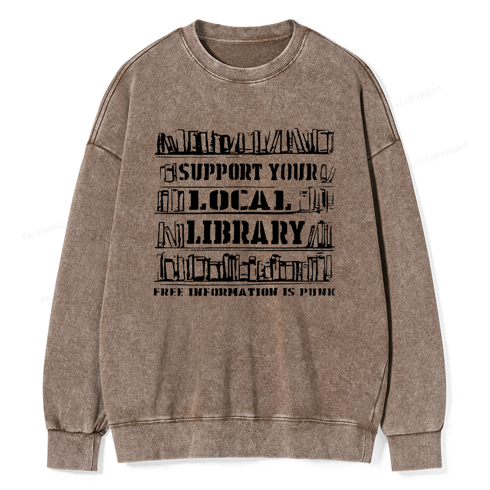 Pagewings Support Your Local Library Unisex Washed Sweatshirt