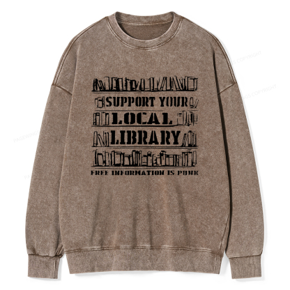 Pagewings Support Your Local Library Unisex Washed Sweatshirt