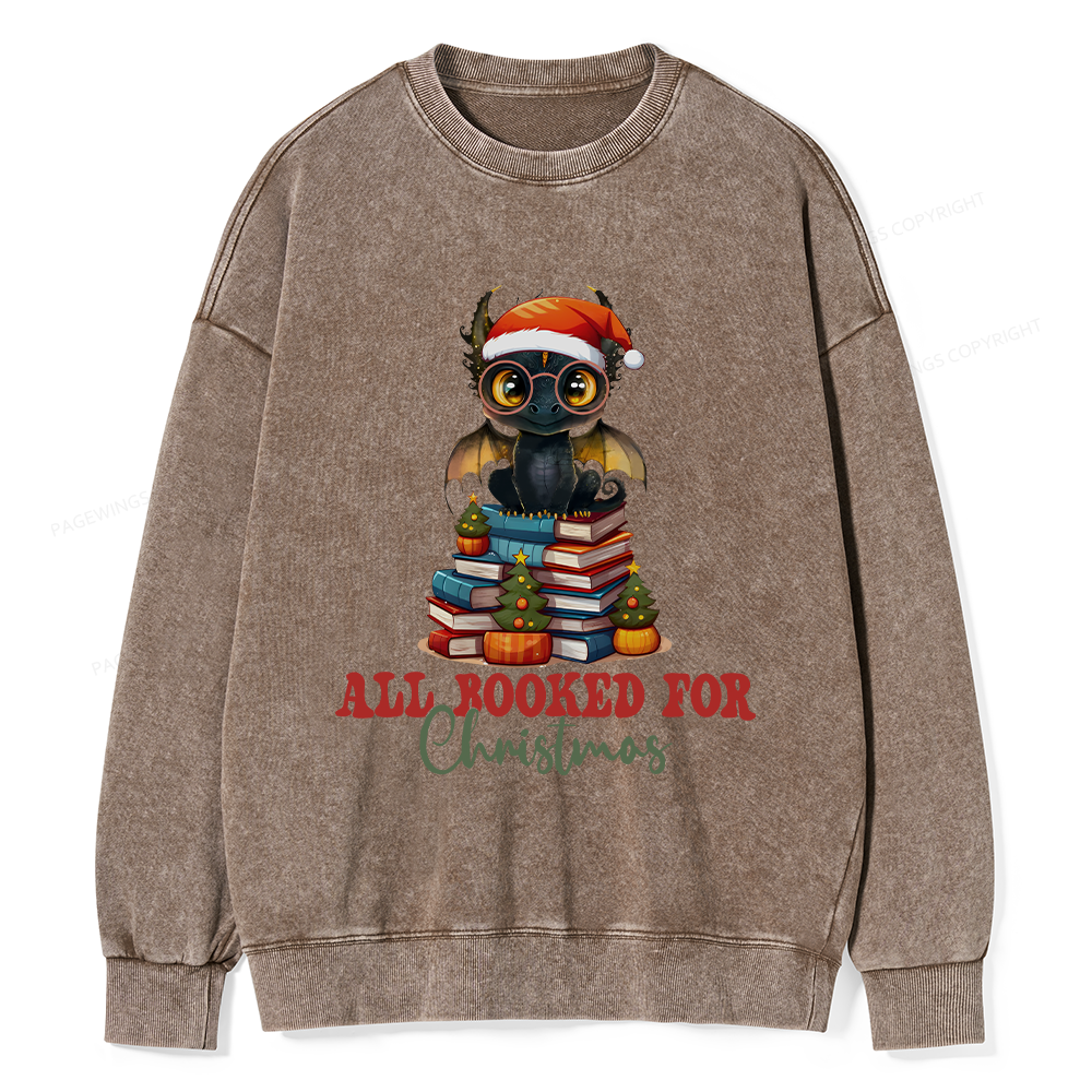 Pagewings Christmas Holiday Dragon Reader Unisex Washed Sweatshirt