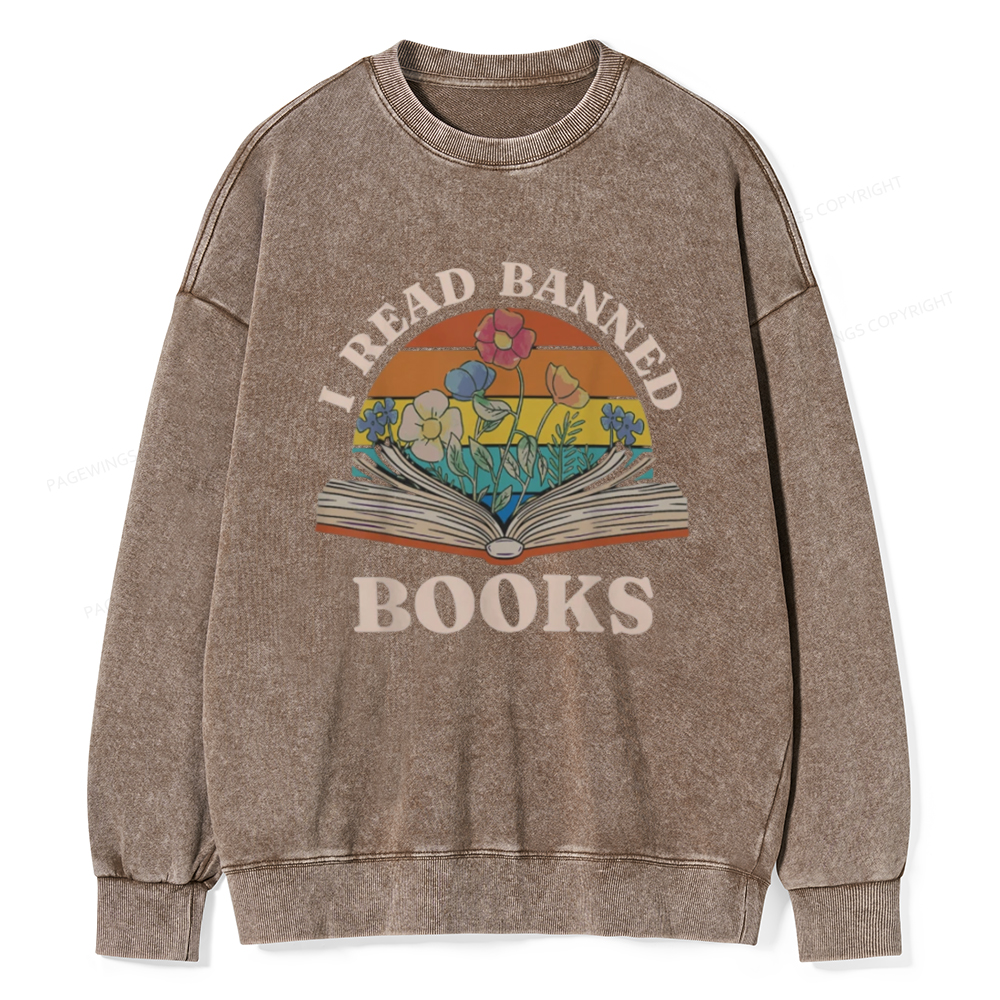 Pagewings I Read Banned Books Unisex Washed Sweatshirt