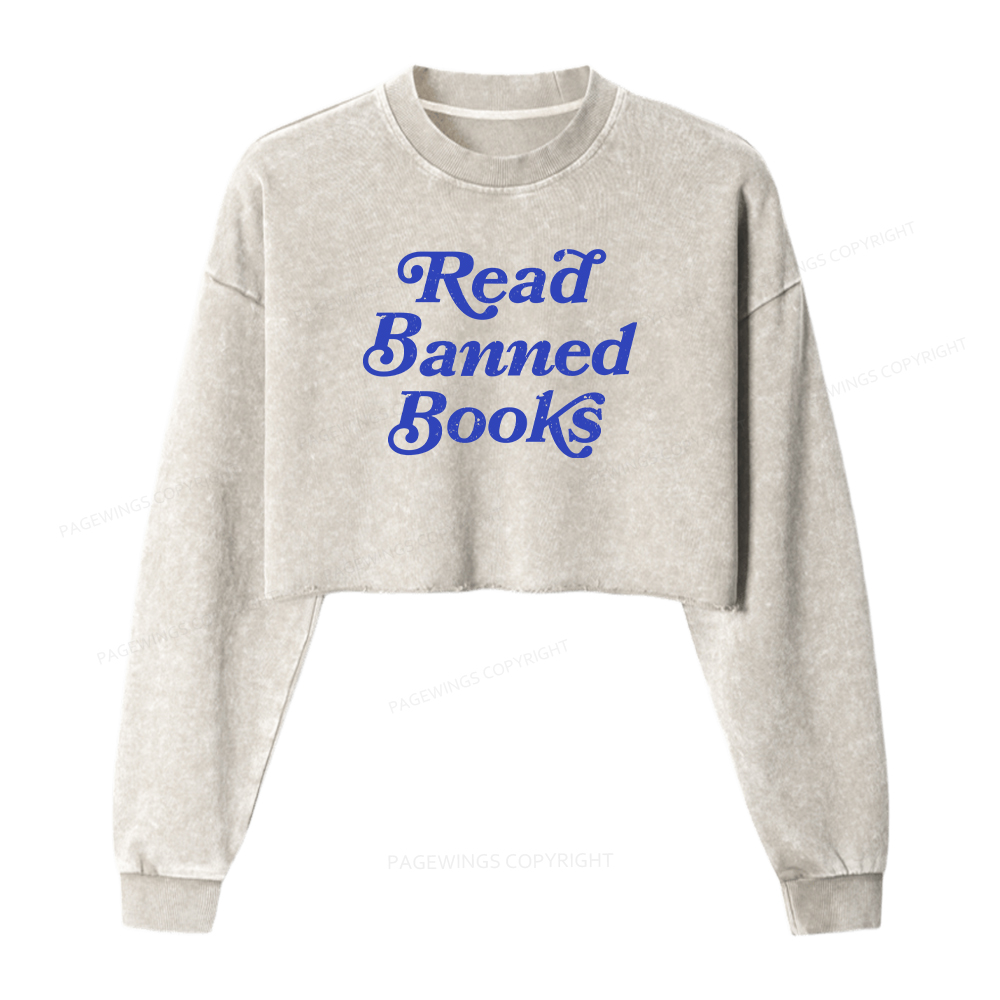 Pagewings Read Banned Books Women Washed Crop Sweatshirt