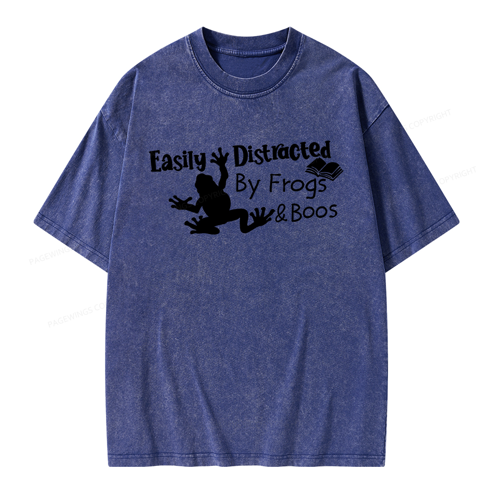 Pagewings Easily Distracted by Frogs& books Unisex Washed T-shirt