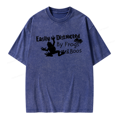 Pagewings Easily Distracted by Frogs& books Unisex Washed T-shirt