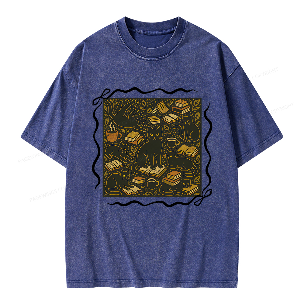 Pagewings Cats And Books Unisex Washed T-shirt