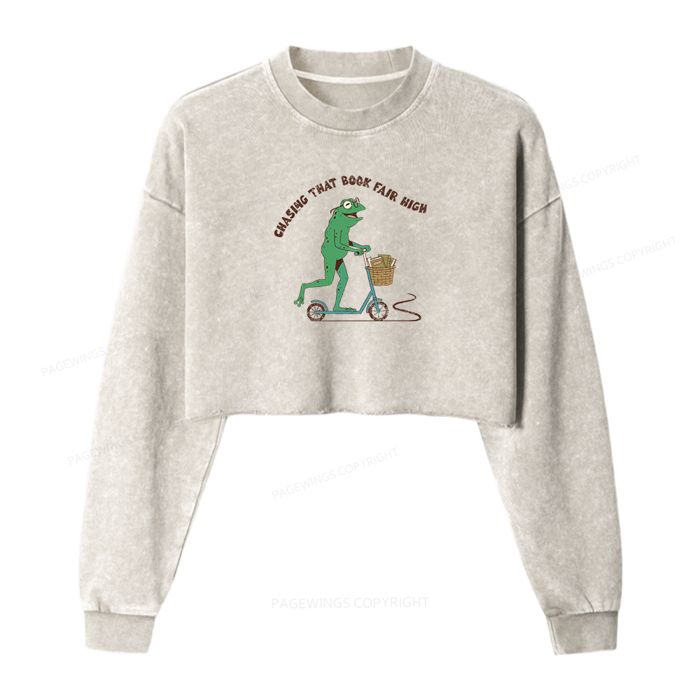 Pagewings Chasing That Book Fair High Women Washed Crop Sweatshirt