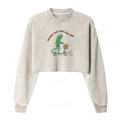 Pagewings Chasing That Book Fair High Women Washed Crop Sweatshirt