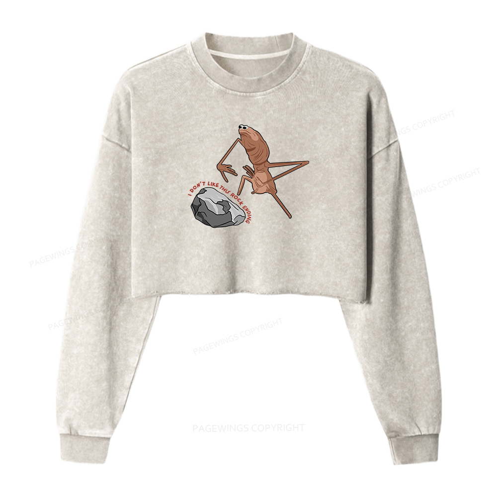 Pagewings I Don’t Like This Rock Ending Women Washed Crop Sweatshirt