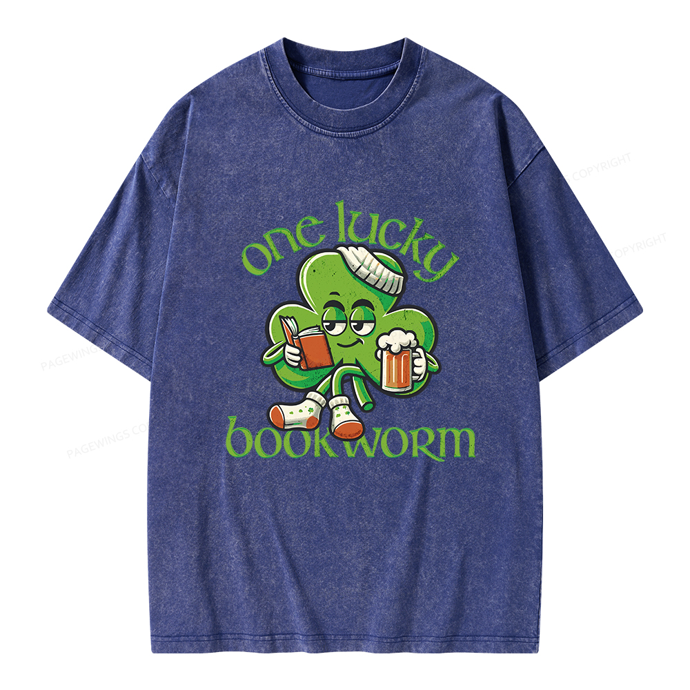 Pagewings  Lucky Book worm Shirt St. Patrick Day outfit Unisex Washed T-shirt