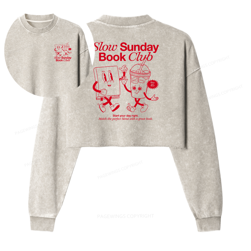 Pagewings Slow Sunday Book Club Women Washed Crop Sweatshirt