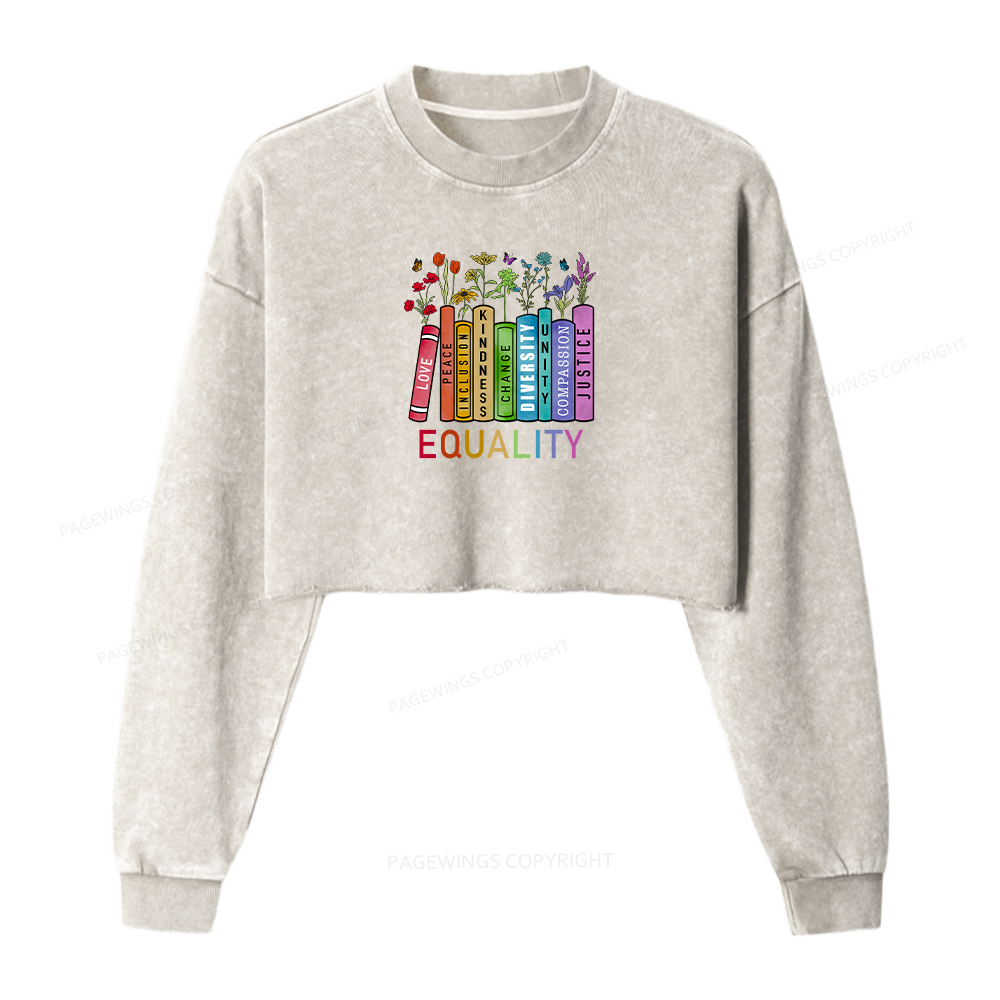 Pagewings Equal Rights Women Washed Crop Sweatshirt