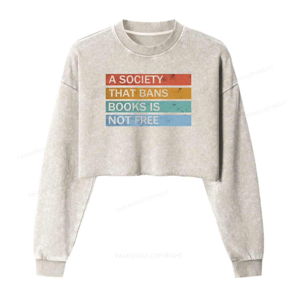 Pagewings Read Banned Books Women Washed Crop Sweatshirt
