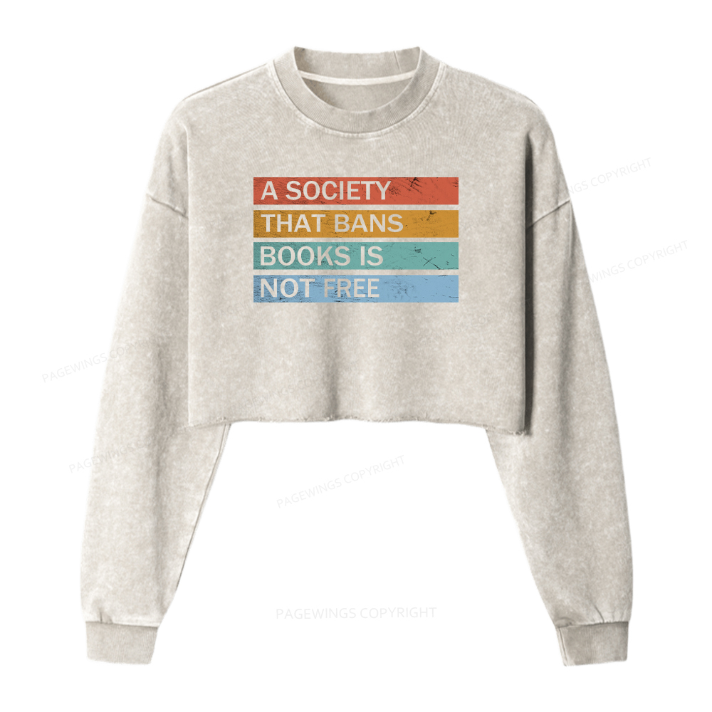Pagewings Read Banned Books Women Washed Crop Sweatshirt