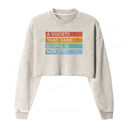 Pagewings Read Banned Books Women Washed Crop Sweatshirt