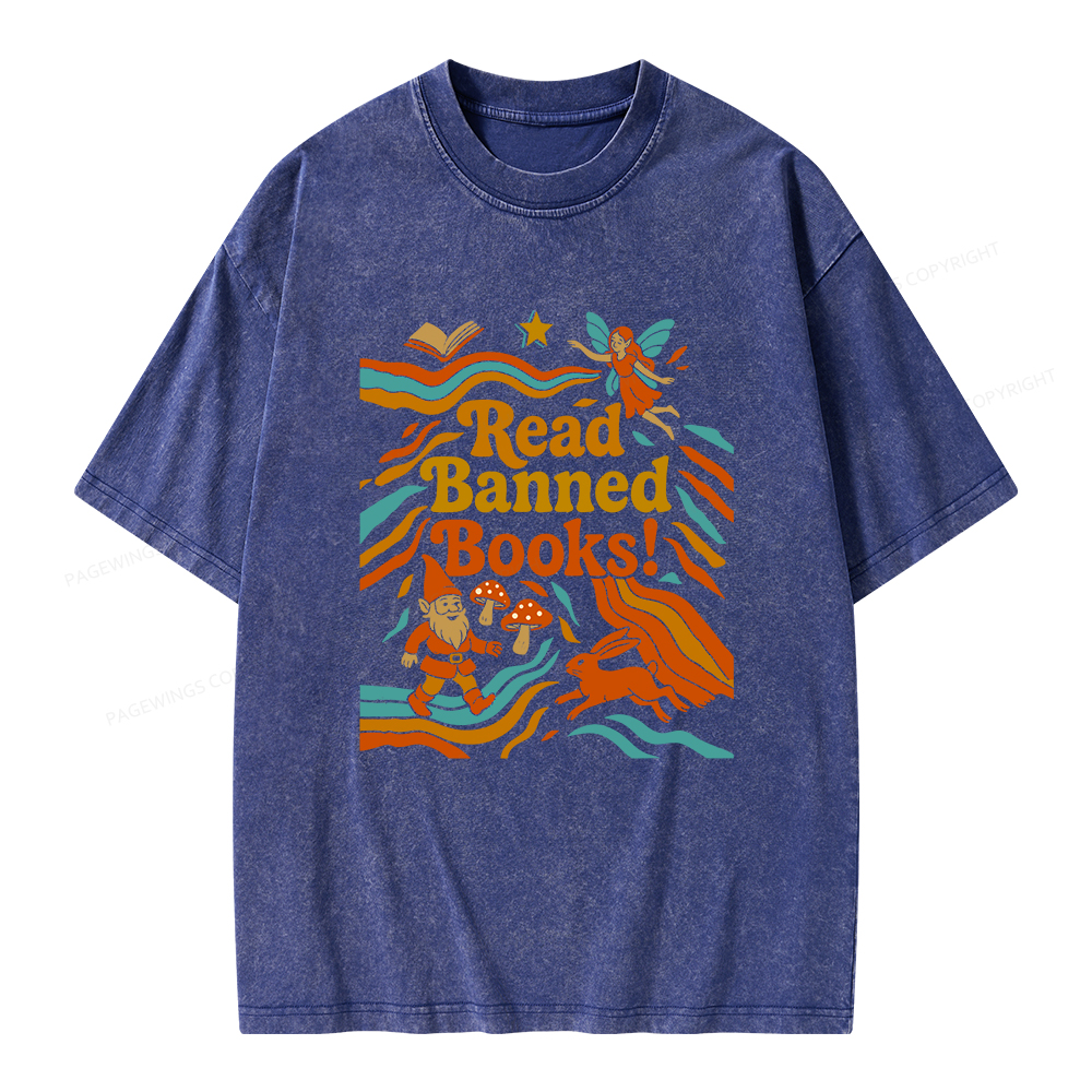 Pagewings Read Banned Books Fantasy Unisex Washed T-shirt