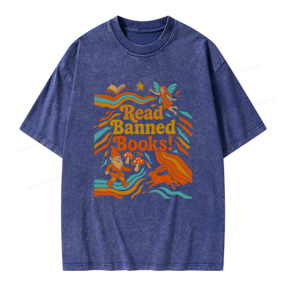 Pagewings Read Banned Books Fantasy Unisex Washed T-shirt