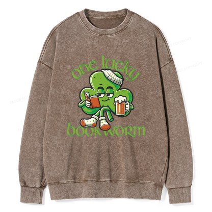 Pagewings  Lucky Book worm Shirt St. Patrick Day outfit Unisex Washed Sweatshirt