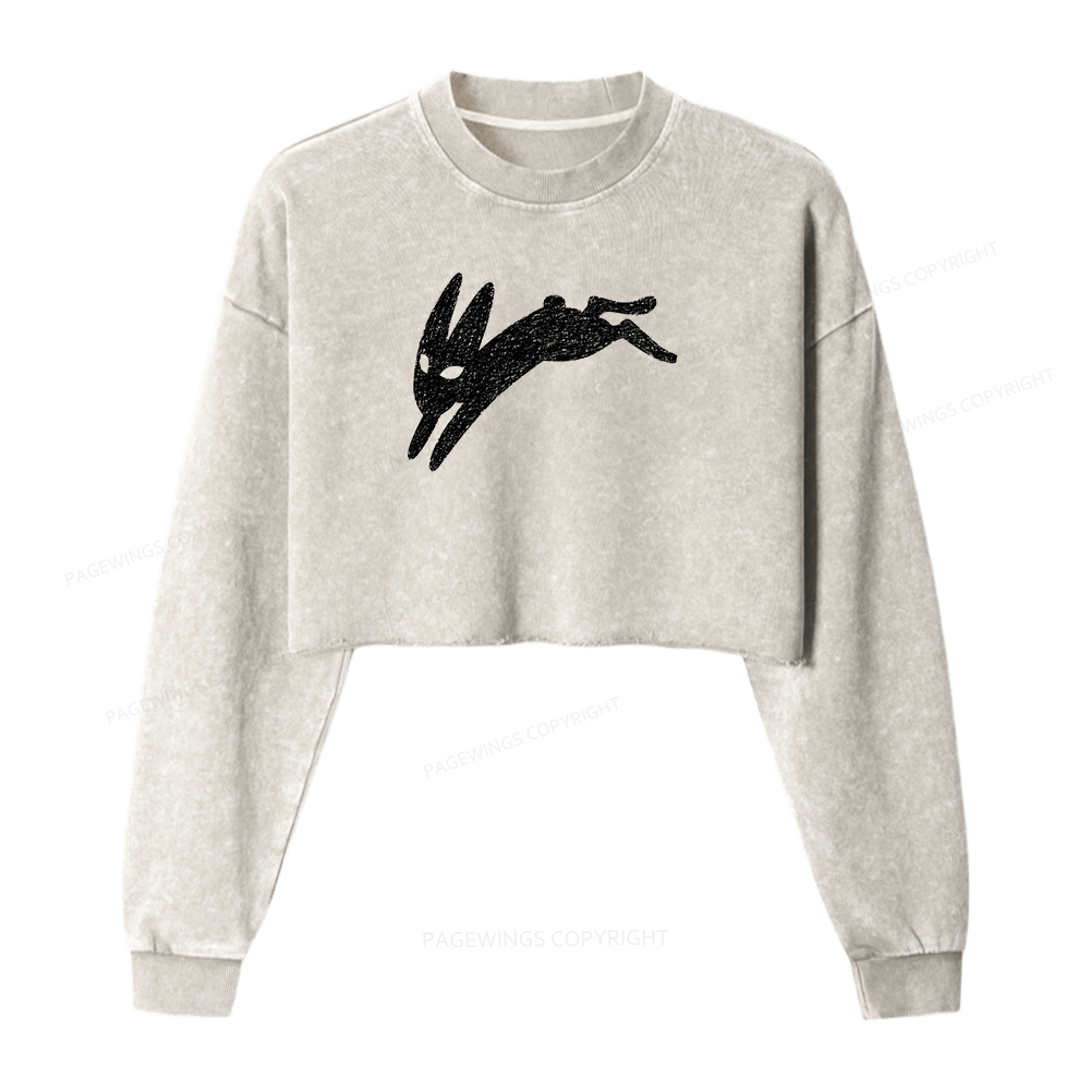 Pagewings Death Bunny Women Washed Crop Sweatshirt