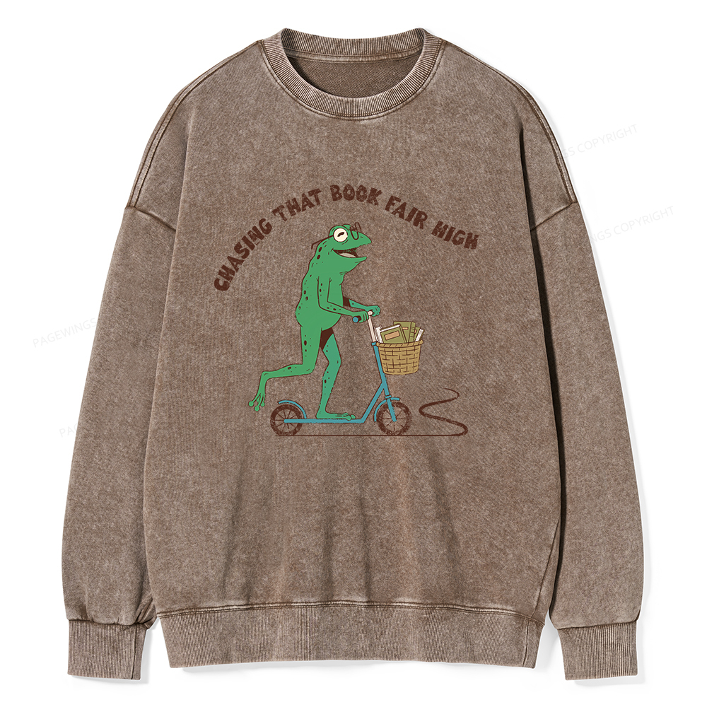 Pagewings Chasing That Book Fair High Unisex Washed Sweatshirt
