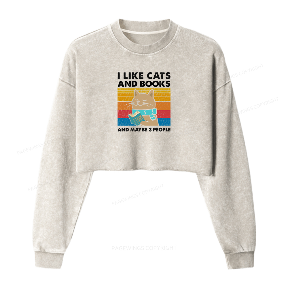Pagewings Like Book And Maybe 3 People Women Washed Crop Sweatshirt