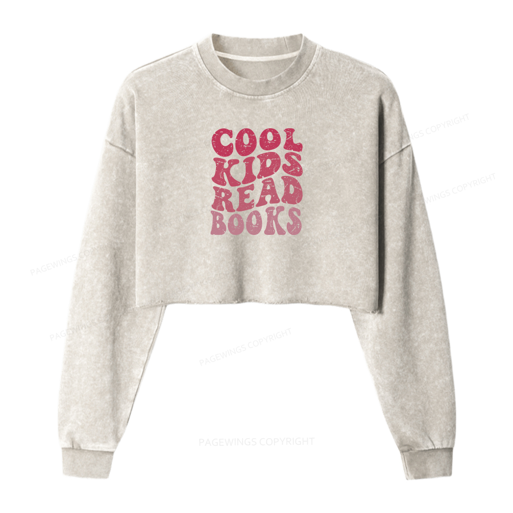 Pagewings Library Reader Book Nerd  Women Washed Crop Sweatshirt