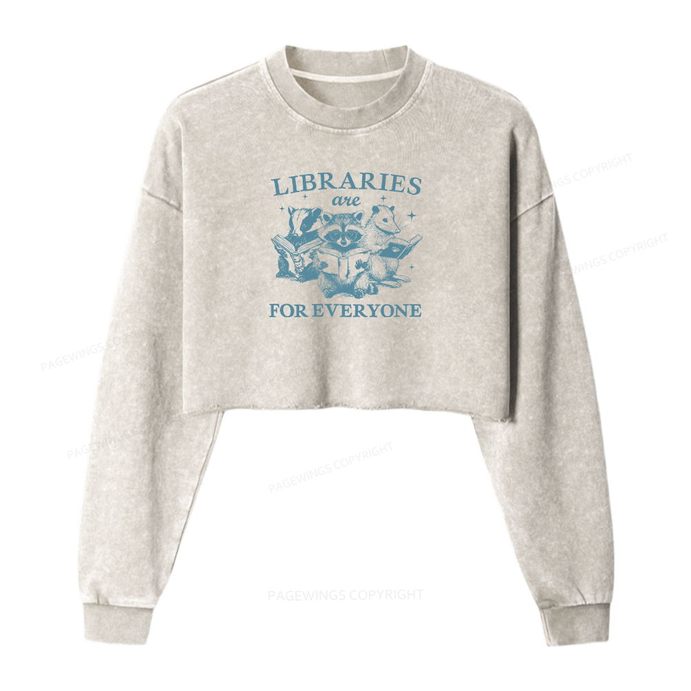 Pagewings Libraries Are For Everyone Women Washed Crop Sweatshirt