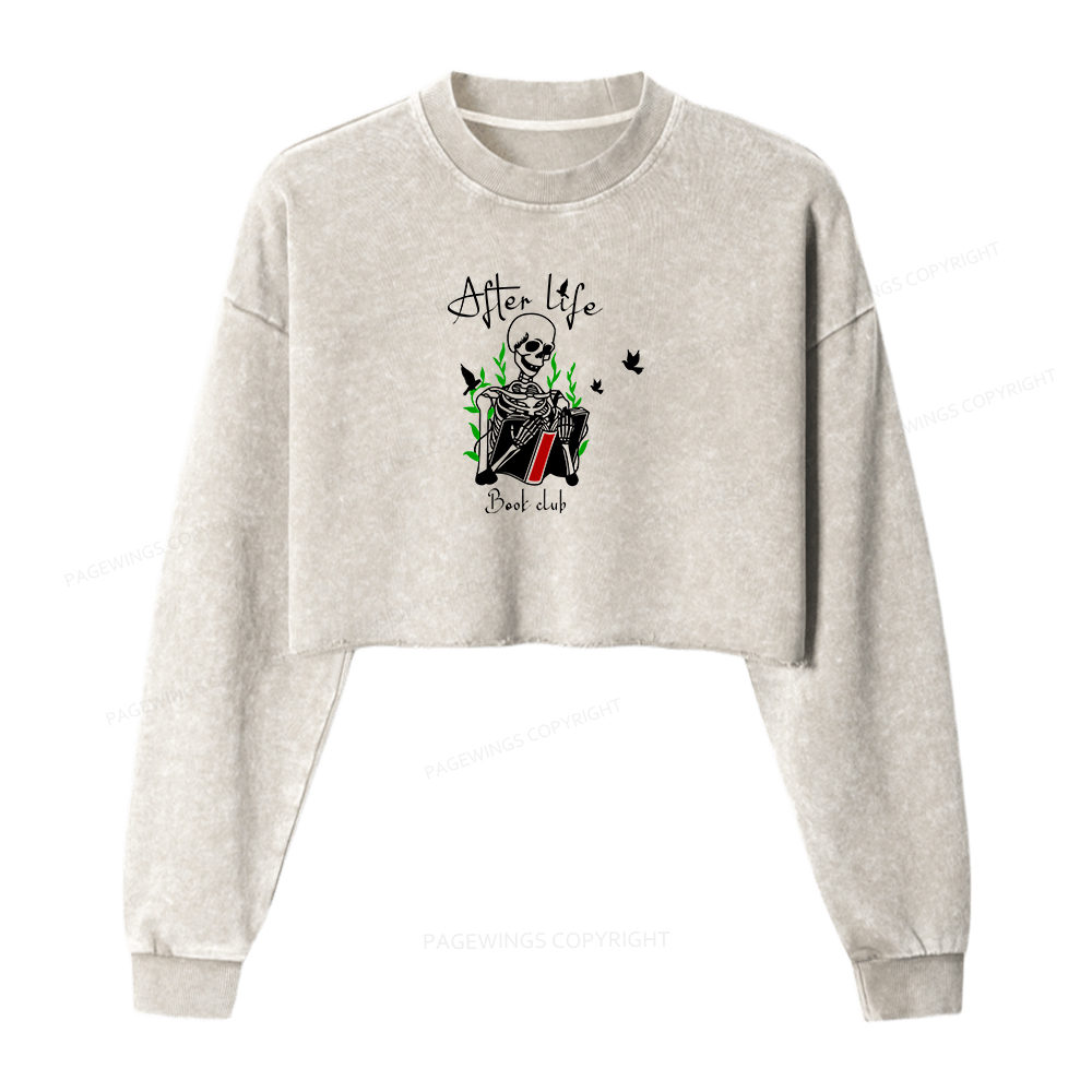 Pagewings Afterlife Book Club Women Washed Crop Sweatshirt