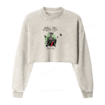 Pagewings Afterlife Book Club Women Washed Crop Sweatshirt