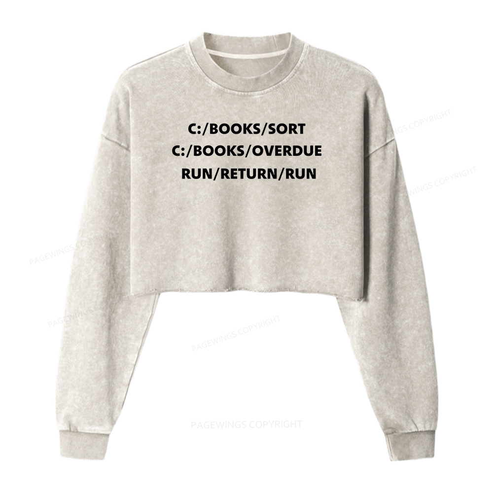 Pagewings Books Sort Books Overdue Women Washed Crop Sweatshirt