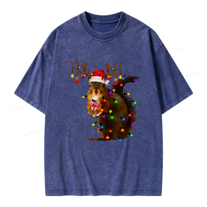 Pagewings Christmas Squirrel Lights Unisex Washed T-shirt