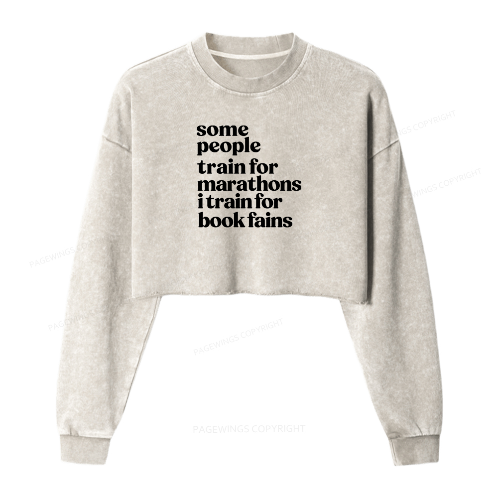 Pagewings I Train For Book Fairs Women Washed Crop Sweatshirt