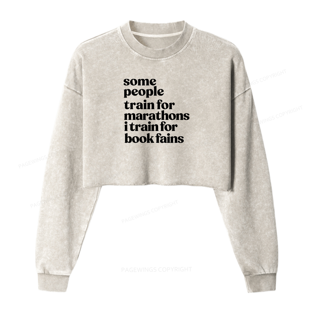 Pagewings I Train For Book Fairs Women Washed Crop Sweatshirt