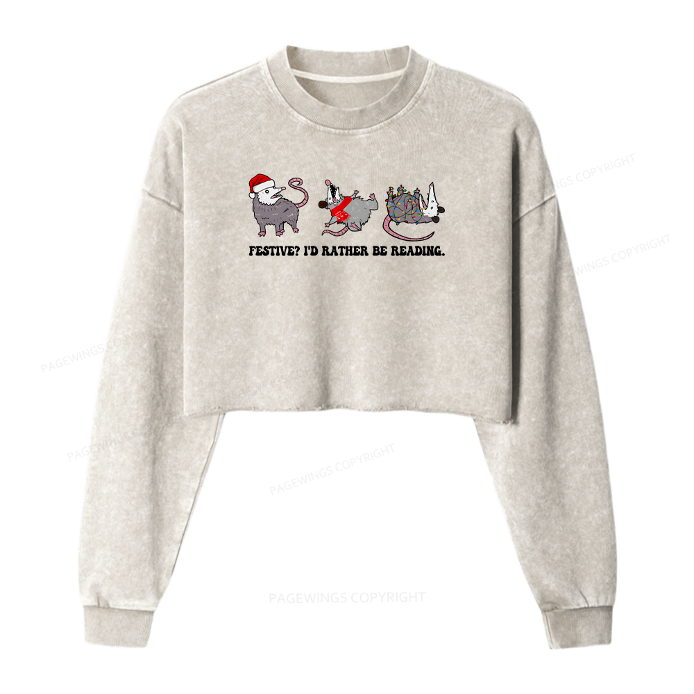 Pagewings I'd Rather Be Reading Women Washed Crop Sweatshirt