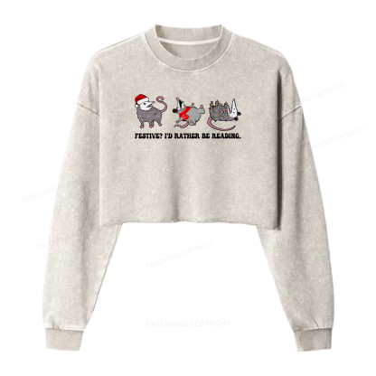 Pagewings I'd Rather Be Reading Women Washed Crop Sweatshirt