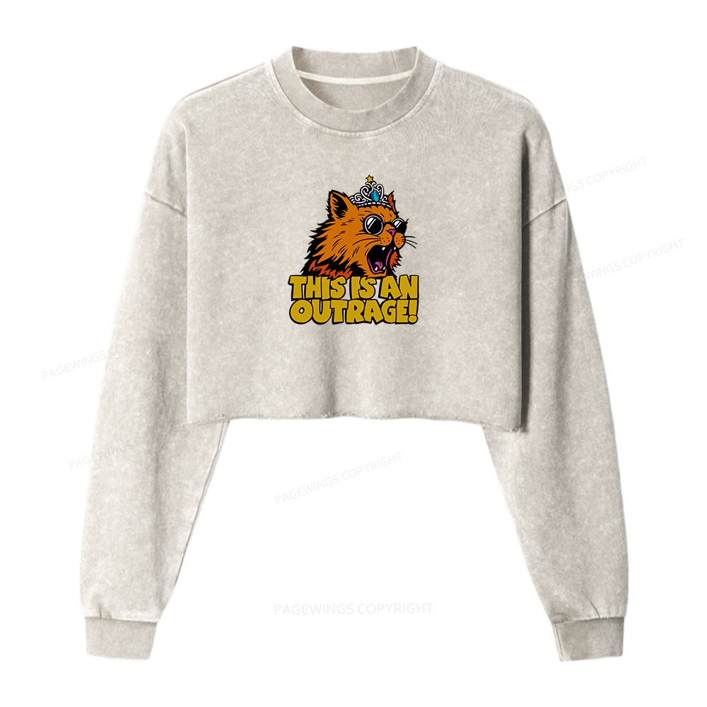 Pagewings This is an Outrage Women Washed Crop Sweatshirt