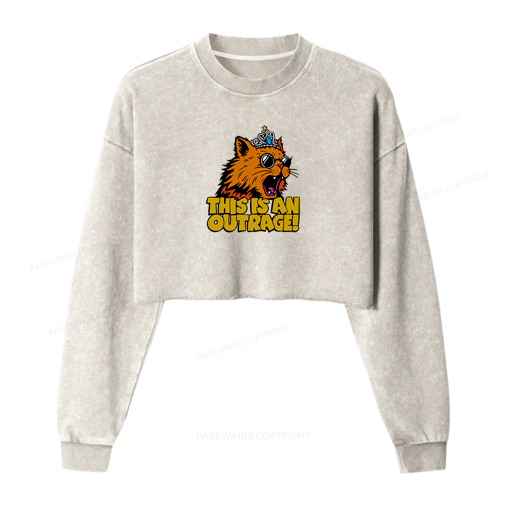 Pagewings This is an Outrage Women Washed Crop Sweatshirt