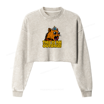Pagewings This is an Outrage Women Washed Crop Sweatshirt