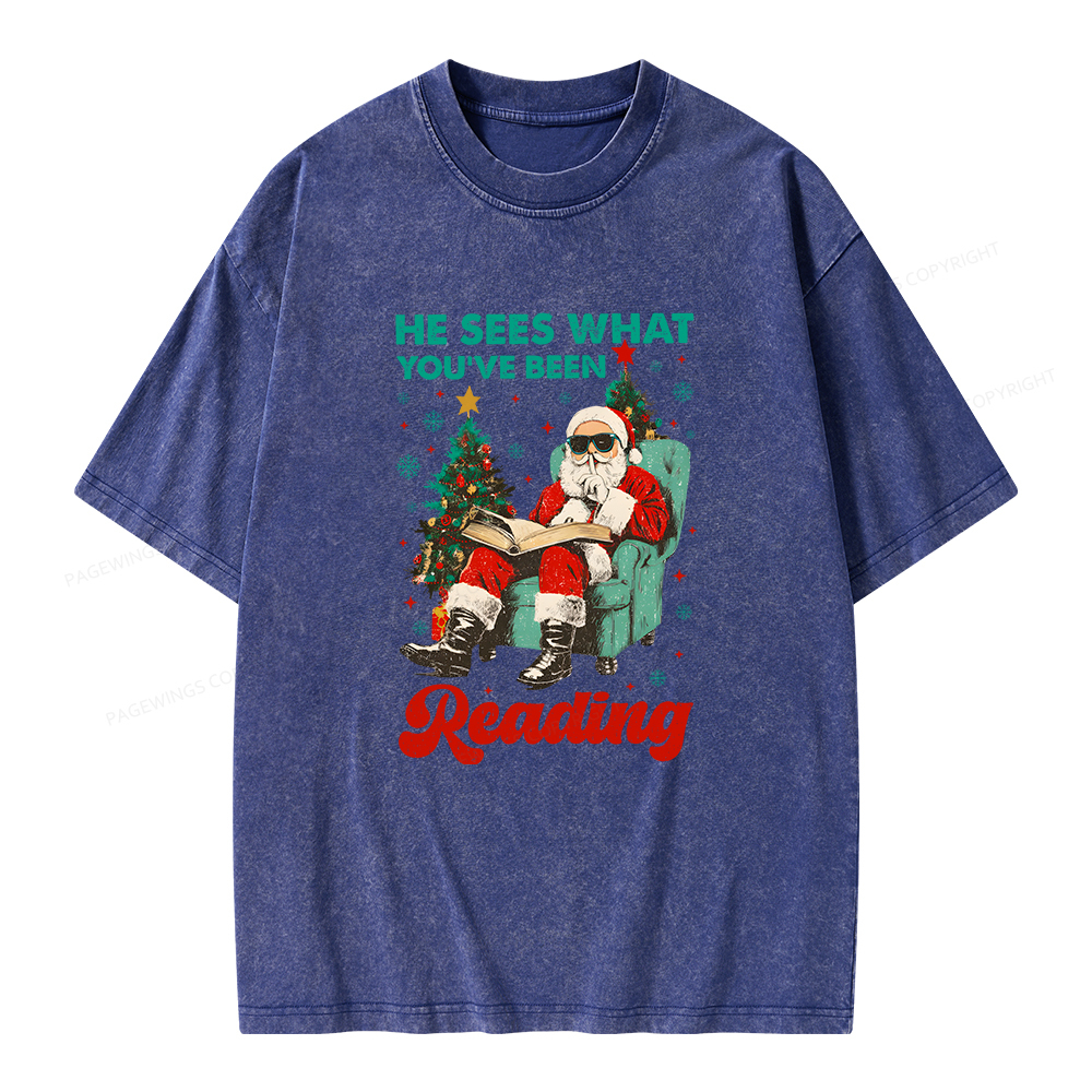 Pagewings Christmas Reading Unisex Washed T-shirt