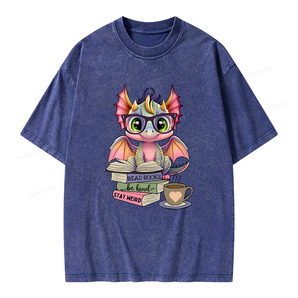 Pagewings Cute Dragon Reading Unisex Washed T-shirt