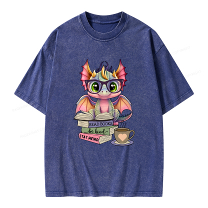 Pagewings Cute Dragon Reading Unisex Washed T-shirt