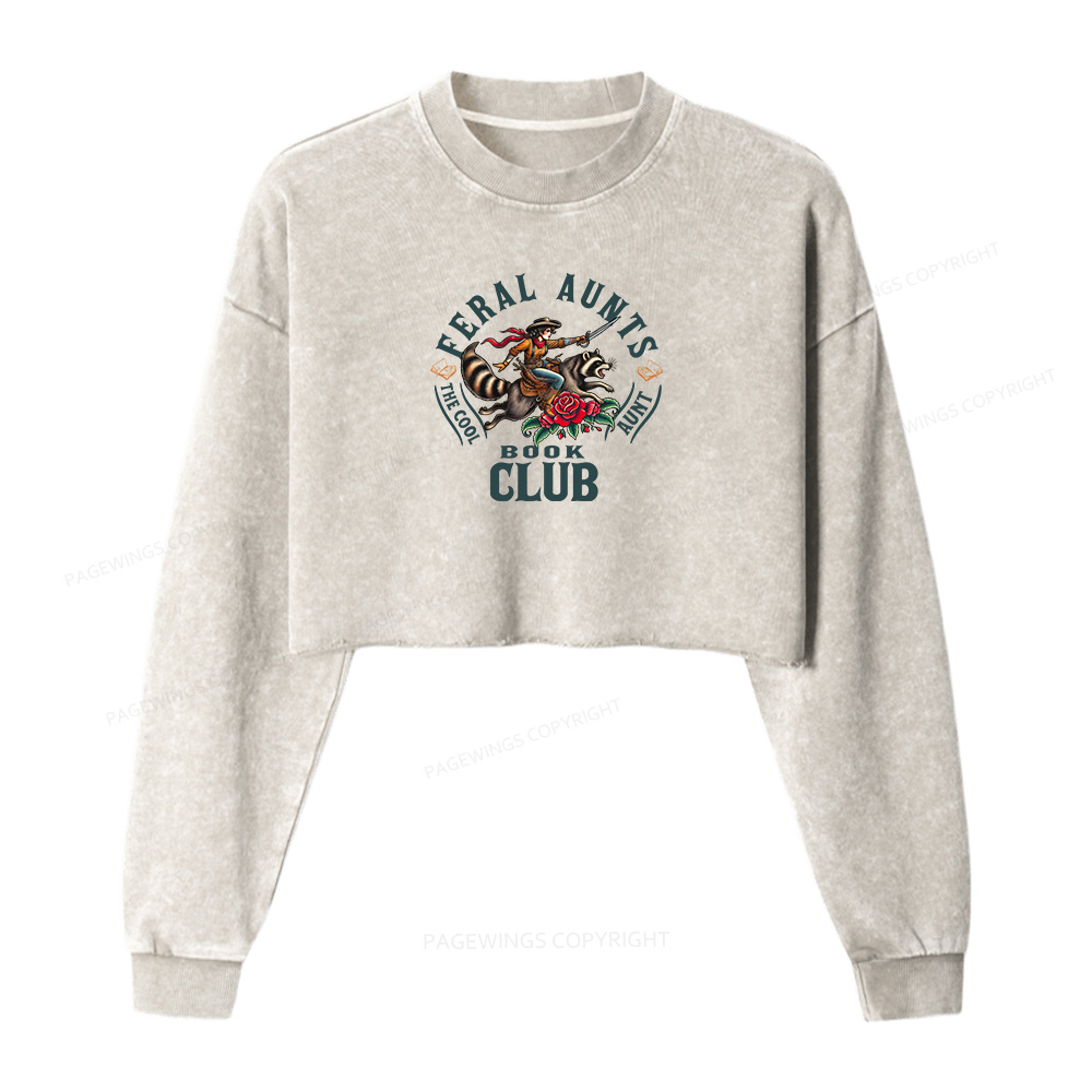 Pagewings Feral Aunt Social Book Club Women Washed Crop Sweatshirt