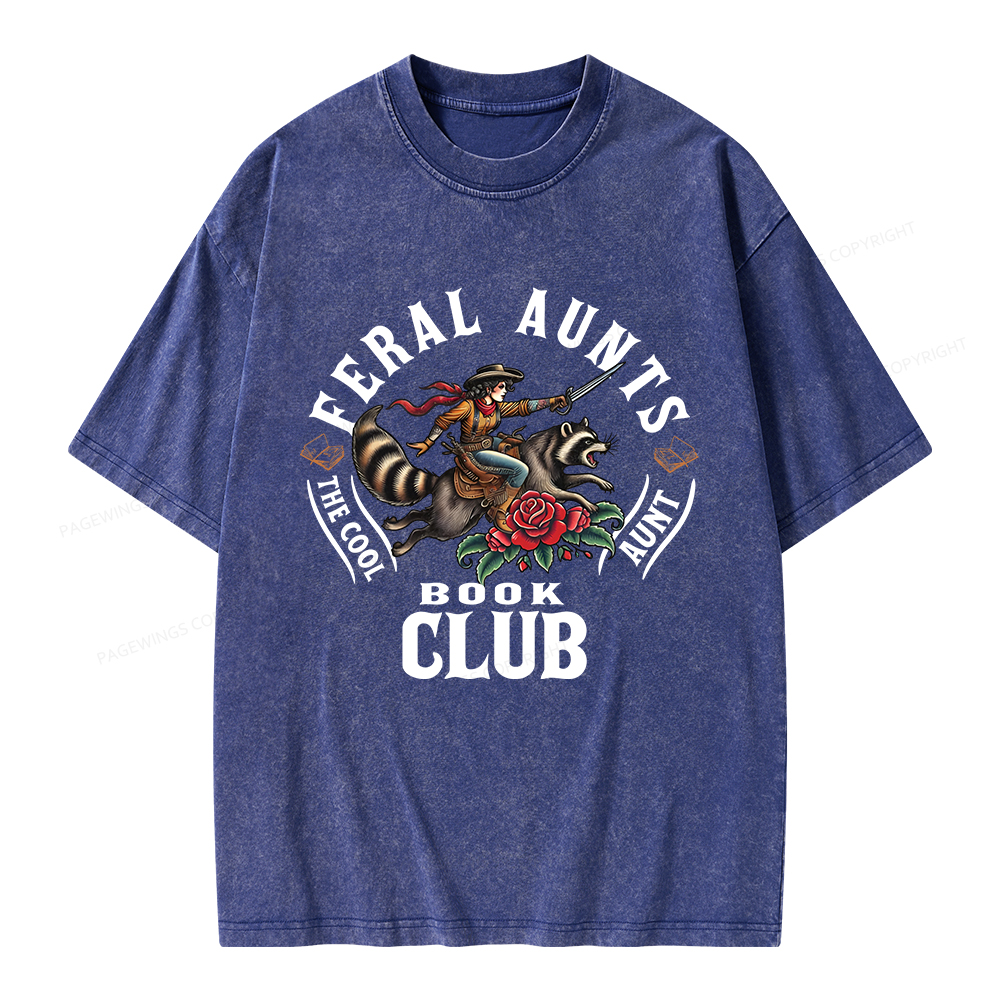 Pagewings Feral Aunt Social Book Club Unisex Washed T-shirt