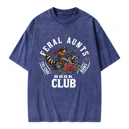 Pagewings Feral Aunt Social Book Club Unisex Washed T-shirt