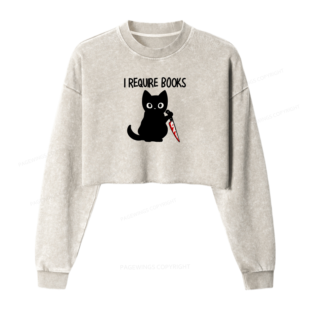 Pagewings I Require Books Women Washed Crop Sweatshirt