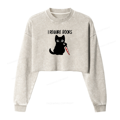 Pagewings I Require Books Women Washed Crop Sweatshirt
