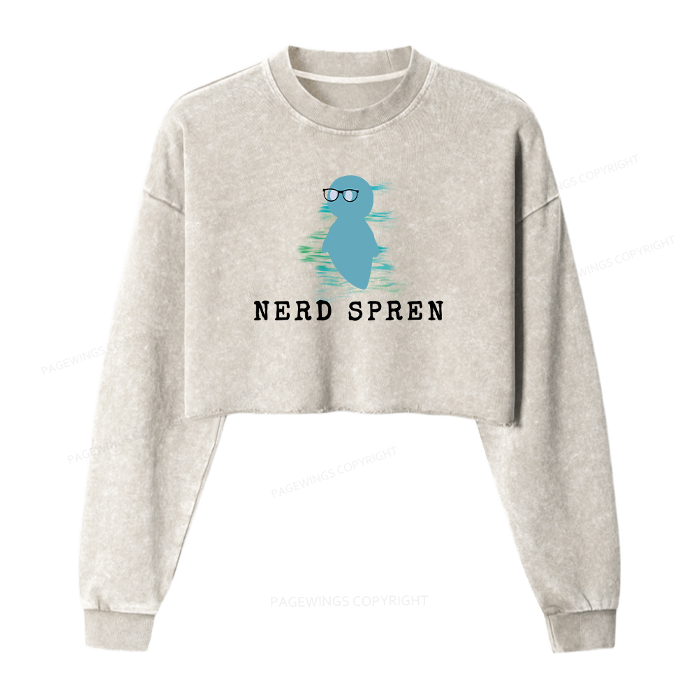 Pagewings Nerd Spren Women Washed Crop Sweatshirt