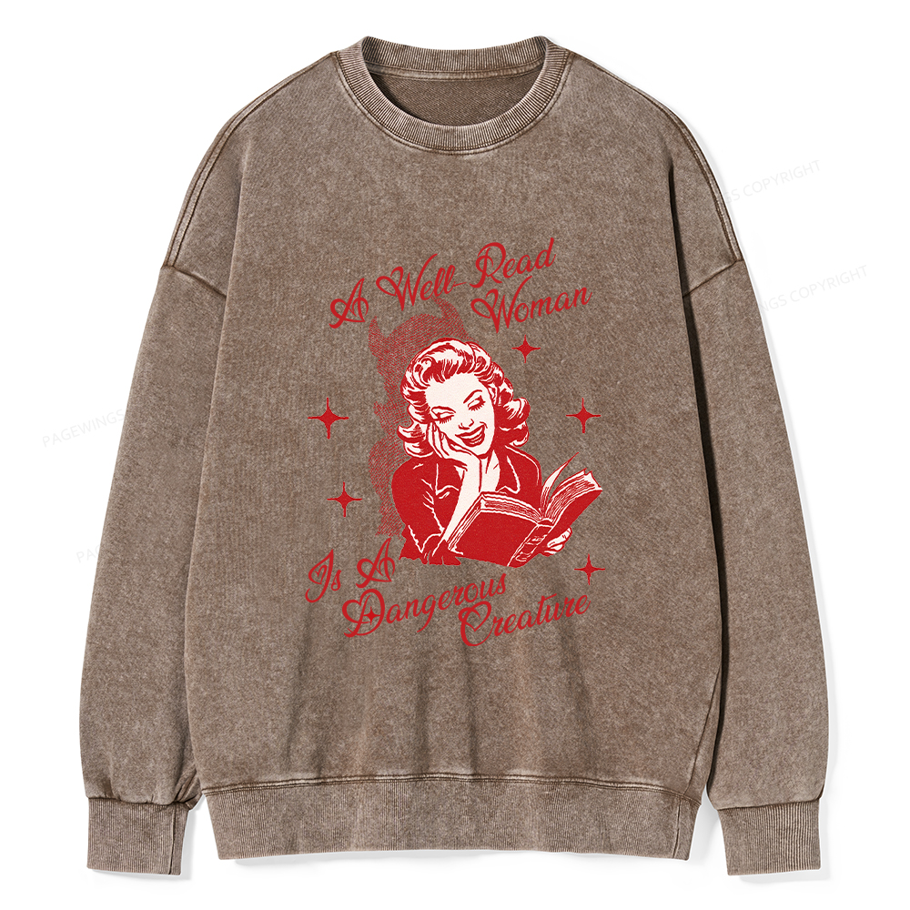 Pagewings A Well Read Woman Is A Dangerous Creature Unisex Washed Sweatshirt