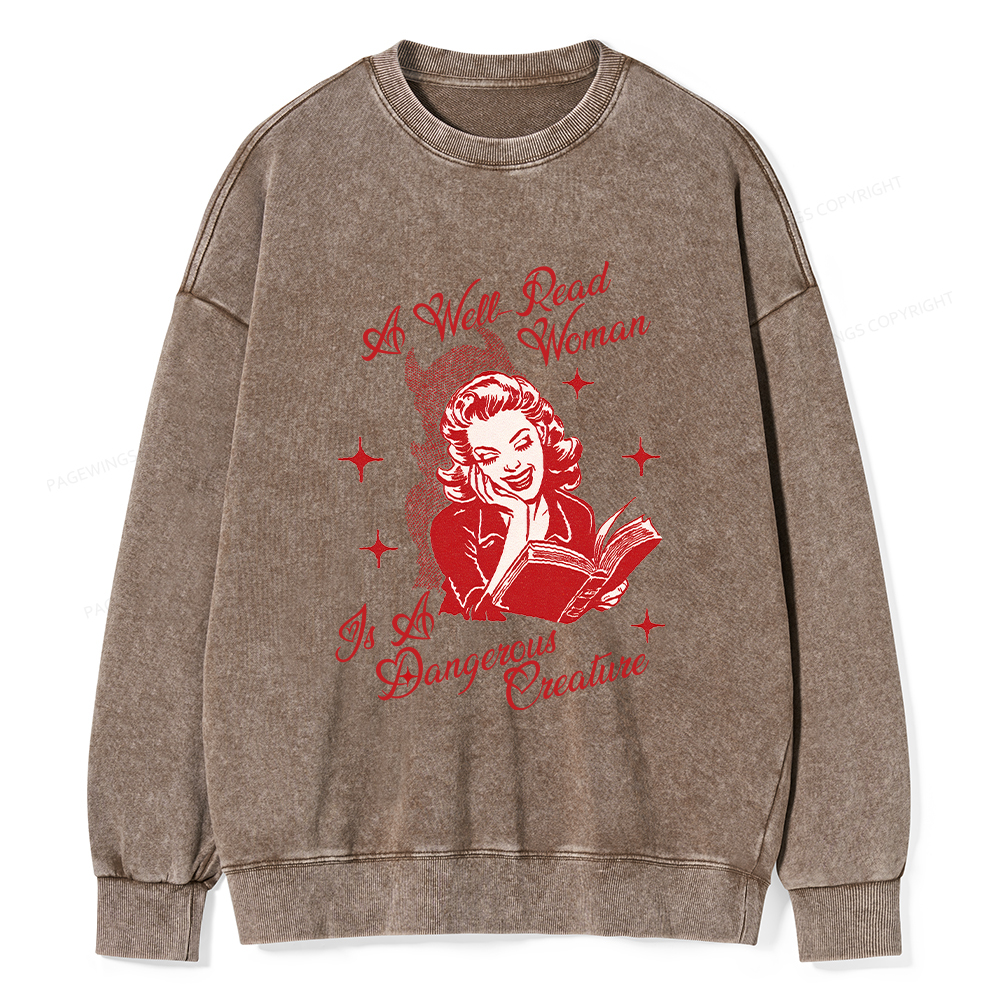 Pagewings A Well Read Woman Is A Dangerous Creature Unisex Washed Sweatshirt